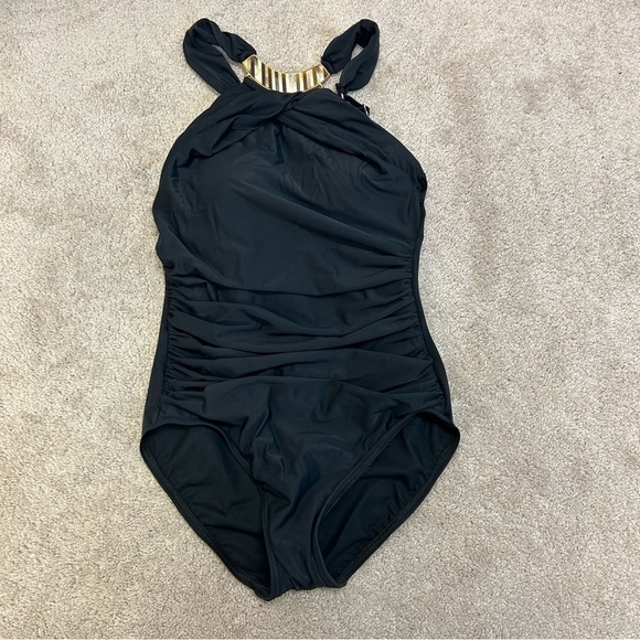 MIRACLESUIT black mother of pearl detail halter one piece swimsuit Sz 8 - Picture 11 of 11